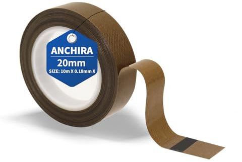 Anchira Nastro Teflon 20 mm x 10 m per Macchina Sottovuoto, Alte Temperature, PTFE Adesivo, Sigillatura Manuale e a Impulso