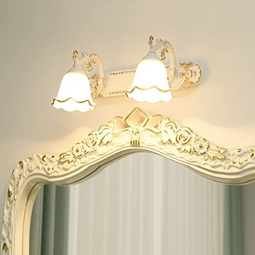 SSNCcNC Antike Wandlampe Vintage Spiegelleuchte 9W Badezimmer Spiegellampe 33 CM 2 Flammig Glas Lampenschirm Metall Badleuchte Schranklampe für Schlafzimmer Badspiegel Lampe 2 * 60W E27