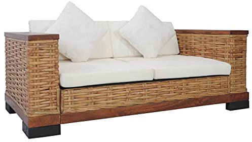 JUDYY 2-Sitzer-Sofa mit Auflagen, Couch für Wohnzimmer, für Wohnungen, Couch Mit, Loungesofa, Sofas & Couches, Relaxsofa, Braun Natur Rattan