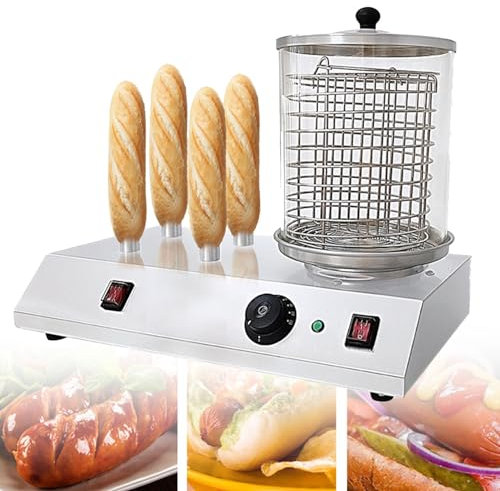 XNXYSMKJ Máquina para Hacer Perritos Calientes, Calentador de Pan eléctrico, 4 palitos tostados, vaporizador Comercial para Perritos Calientes, Rollos de Huevo, Salchichas