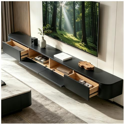 OMGMTSTORE Schwarz TV-Schrank,Fernsehtisch Hängend mit 2 Schublade,1 Türen,160 cm lang,Modern TV Lowboard für Fernseher bis zu 70 Zoll,Hängeboard Schwebend,TV Board hängend,für Wohnzimmer,Schlafzimmer