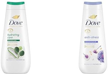 Dove Advanced Care Gel de Ducha Cuidado Hidratante Aloe y Agua de Abedul 400ml + Dove Advanced Care Gel de Ducha Antiestrés Leche de Manzanilla y Avena 600ml