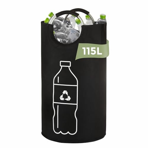 HARIKIKI 115L Raccoglitore di Bottiglie, Pattumiera Differenziata per Carta Straccia Bottiglie di Plastica e Vetro, Raccolta Differenziata con Manico in Alluminio, Contenitore Pattumiera Cucina