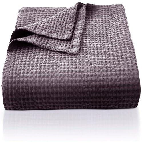 CHUFFED 100% Cotton Waffle Blanket 220x240cm Soft Lightweight Throw Blanket for All Season- Perfect Blanket Layer for Couch Bed Sofa - Elegant Home Decoration - Queen Size-Grape Purple