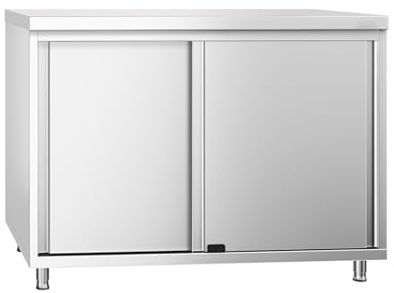 Ristoattrezzature - Tavolo in acciaio inox armadiato 100x60x85h cm - 2 porte scorrevoli - Uso Professionale