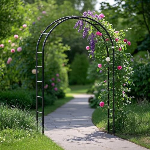 Arche de Plante grimpante Arche de Jardin en métal Arche à Rosiers en Treillis pergola Arceau de Mariage pour Décoration Plante vignes de Extérieur(Noir,1.2x2.2m)