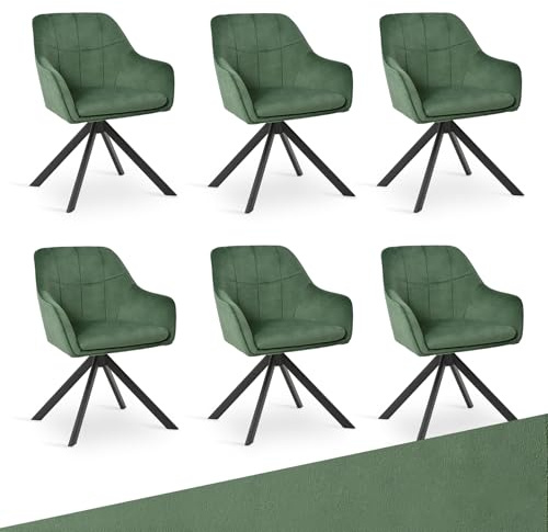 Goeurvant Drehstuhl Esszimmer 6er Set Samt Grün mit Armlehne Polsterstuhl Esszimmerstühle drehbar Küchenstuhl mit Metallbeine für Wohnzimmer Esszimmer