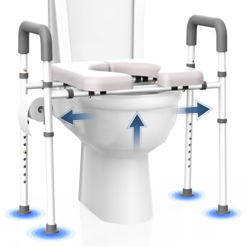 CareCrew Raised Toilet Seat with Handles - Width & Height Adjustable Toilet Seat Riser for Seniors, Handicap and Disabled, 400lbs Soft Toilet Riser with Handles for Elderly, Pregnant, Fit Any Toilets