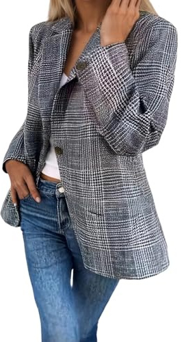 Vhersily Blazer da Donna in Tweed Autunno Inverno Casual Plaid Pied De Poule Blazer da Lavoro Giacche Abbigliamento Estivo Blusa Classiche Camicetta, Ciclismo Clubwear Streetwear Fresche e Traspirant