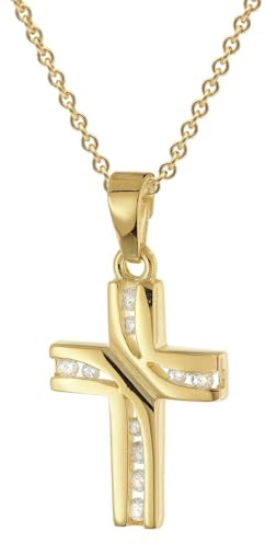 trendor Damen Kreuz-Anhänger 333 Gelbgold mit vergoldeter Silberkette 28578-45 45 cm