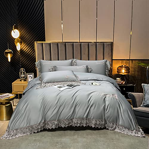 Set di Biancheria da Letto in Cotone Egiziano Set di Ricamo in Pizzo Copripiumino Cover di Biancheria Cottura Hotel Cuscinetti Foglio Piatto in Stile Foglio da Letto (Colore: a, Dimensioni: Regina