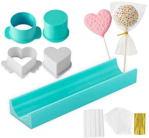 Round Cake Pop Mold and Tray Set - Circle & Heart Shapes with Sticks - Cake Pop Maker Kit for Kids & Adults - Food Grade PETG, Easy Press Cutter, Baking Tool for Treats, Birthdays & Parties