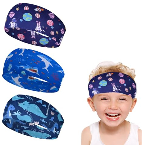 Juguta 3 unidades diadema para niños, banda elástica para el sudor, banda de pelo para niños y niñas, diseño de dinosaurio, diadema para deportes y uso diario, diadema para niños