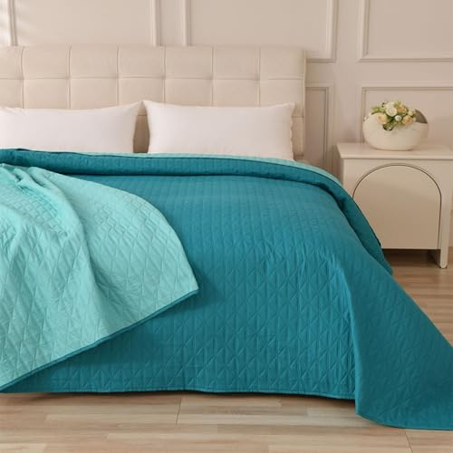 Caritex Copriletto Trapuntato Santorini per Letto Singolo, in Microfibra, Bicolore e Reversibile - Trapuntino Ideale per la Primavera e Autunno - 160x260 cm M608 [Ottanio - Tiffany]