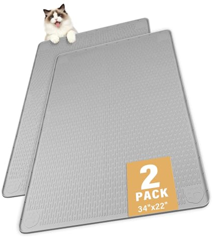 Bartuke 2er Set Katzenstreu Matte,86x56cm Katzenklo Matte Silikon,Hellgrau | Katzenklo Matte Unterlage, groß Silikonmatte Katze mit Rand, Katzentoilette Vorleger, Wasserdicht Abwischbar