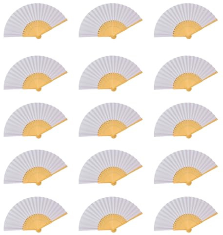 ZIXIANGKEJI 24pcs White Handheld Paper Fan Handheld Hand Fan Folding Paper Folding Fans with Bamboo Handle for Women, Bamboo and Wooden Hand Held Folding Fan(C12-24)