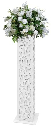 Columnas de boda, 8 unidades, columna de flores blancas de 47 pulgadas con luces LED, juego romano alto de jarrones tallados, soporte de decoración para decoraciones, fiestas de cumpleaños