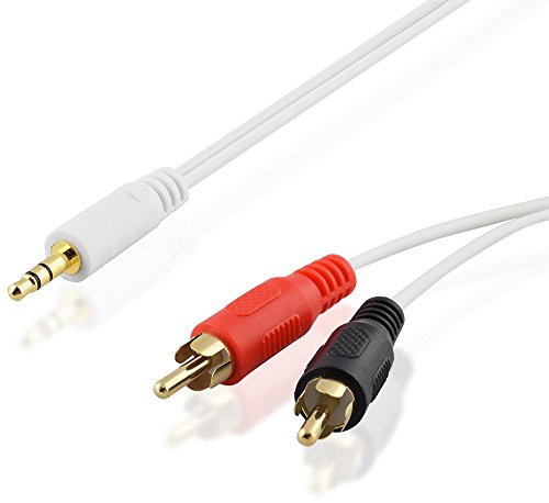 BestPlug 3 m Câble audio Rca Aux in Out Y, 2 x Rca mâle vers 1 x Jack stéréo 3,5 mm plaqué or, Blanc