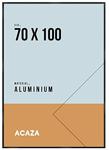 ACAZA Bilderrahmen 70x100 cm Schwarz XXL, Aluminium mit bruchsicherem Acrylglas, Große Rahmen für Photos, Poster und Puzzles, Wandmontage, Hoch- und Querformat