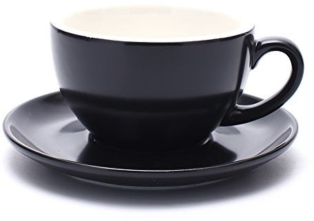 Coffeezone Latte Art Cup and Saucer Fine Porcelain for Latte & Cappuccino, Mate for Coffee Shop and Barista (Matte Black, 10.5 oz)