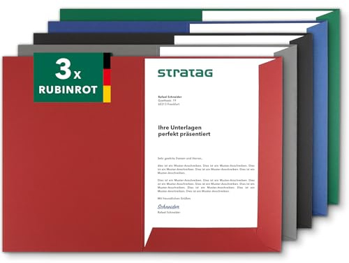 Präsentationsmappe A4 Rubinrot (3 Stück) - sehr stabiler 350 g/m² Naturkarton - Dokumentenmappe A4 direkt vom Hersteller STRATAG - Urkundenmappe für Angebote, Exposés, Projekte & Geschäftsberichte