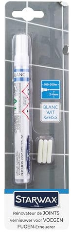 STARWAX - Rénovateur pour Joints Blancs - Blanchit les joints - Haute couvrance - Séchage et rénovation Rapide - Fabriqué en France - 1 applicateur stylo , 3 pointes - Jusqu'à 600m - 9ml