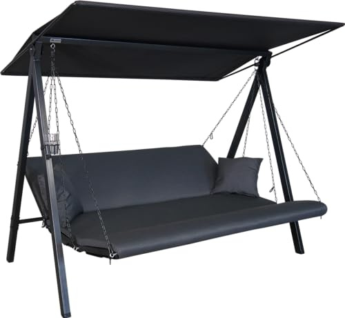 ANGERER Hollywoodschaukel Lounge Zip dunkelgrau wetterfest | Gartenschaukel Made in Germany, Schaukel zum Sitzen, Liegen und Entspannen, inklusive Bett-Funktion, einfache Montage