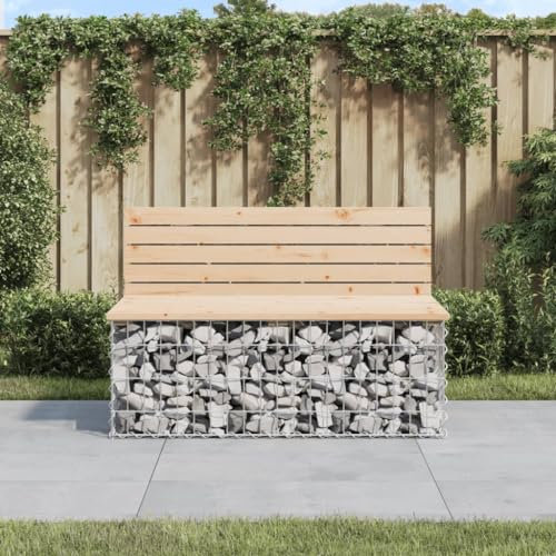 Homgoday Gabion Bench Bench Seat Park Bench Gabion Stone Basket Wire Basket Garden Bench Gabion Basket Rest Bench Garden Bench Made of Gabions Garden Balcony Bench 103 x 70 x 65 cm Solid Pine Wood