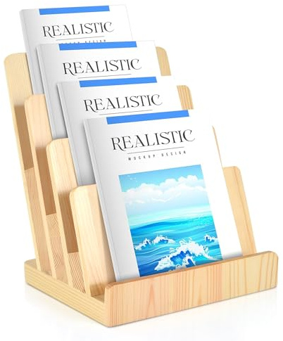 4 Tier Wood Brochure Holder 8.5 x 11Magazine Display Rack Brochure Display Stand Literature Holder Pamphlet Display Stand Magazine Organizer Flyer Display Holder Paper Holder Stand for Table Counter