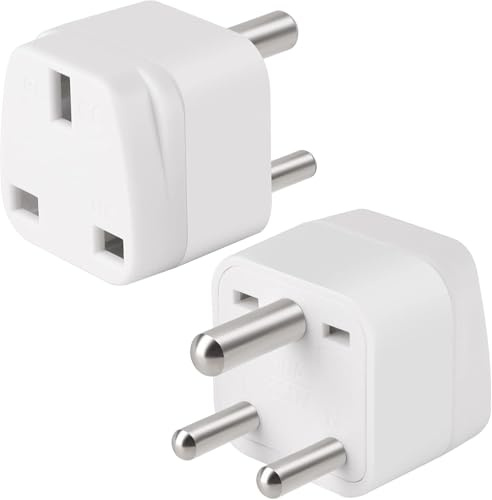 2-Pack UK to India Plug Adapter, VSEER India Power Converter Grounded Universal Travel Adapter 3 Pin India International Type D Plug (White)