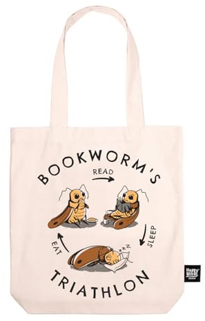 Happy Words Stoffbeutel Bedruckt - Große Stofftasche Bedruckt 41x40,5 cm - Baumwolltasche mit einer Innentasche - 100% Baumwoll Tasche - Büchertasche - Stofftaschen Dicke - Jutebeutel Lustig
