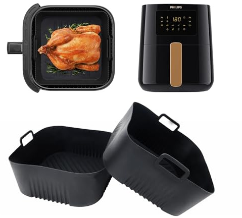 2 moldes de silicona para freidora de aire caliente Philips Airfryer 4,1L (HD9252, HD9200, HD9255), accesorio de silicona para freidora Ninja Pro de 4,7 L, Cosori 3,8 L - 4,7 L