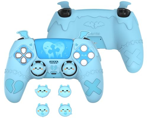 PlayVital Silikonhülle für PS5 Controller, Anti-Rutsch Schutzhülle | Kompatibel mit ps5-Ladestation, Cute Cover, Case Skin Zubehör, Gothic Imp Series, Aqua Blau