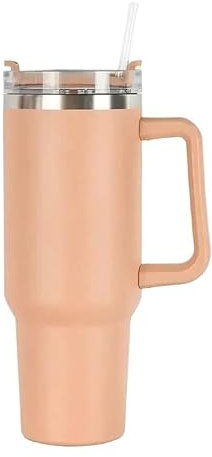 YETGFBH Taza con Pajita,Taza Termo Personalizada Vaso Aislado con asa, Paja, Doble Pared, Taza de Viaje Helada térmica, Taza de café, (Orange)
