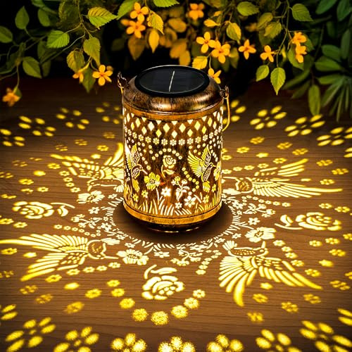 GIGALUMI Solar Lanterns Outdoor, Hummingbird Hanging Solar Garden Lights, Unique Birthday Gifts for Mom，Women, Friends, Waterproof Metal Garden Ornament Decoration for Yard, Patio, Porch, Backyard