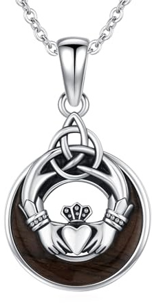 YEESIA Ebenholzkette für Herren 925 Sterling Silber Claddagh/Keltische Irische Halskette Echter Ebenholz-Wikinger-Anhänger Holzschmuck Geschenke für Männer Frauen