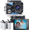 Nvgfelis WiFi Caméra Sport Ultra HD 1080P, 12MP Camera d'action avec 2 écran LCD, Caméra Étanche 30M équipée de 2 Batteries et Accessoires pour Casque et Vélo, etc.