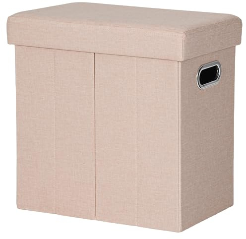 COSYLAND Puff Pieghevole con Contenitore 39L– Pouf Contenitore in Tessuto Lino, Cassapanca Salvaspazio per Interni, da 200kg per Ingresso, Soggiorno e Camera(Rosa tenue)