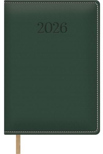 Dohe - Dagbok 2026 – Dag sida, A5 (15 x 21 cm), mjukt PU-läder hårt omslag, bokmärken, 12 månader januari till december, årlig spansk planerare - Bologna grön