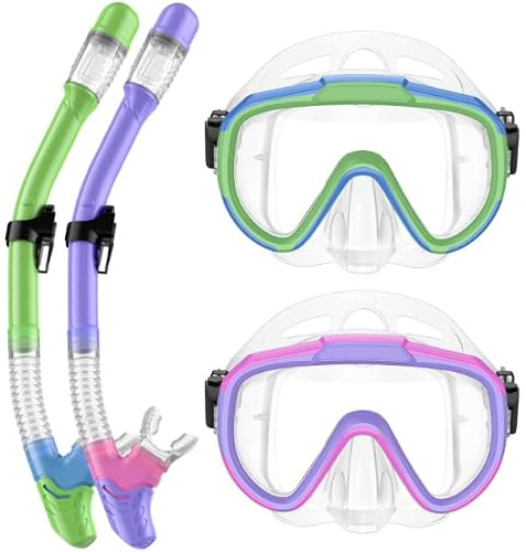 Lealinga Schnorchelset Kinder, Taucherbrille Kinder mit 180° Anti-Fog Panorama-Weitblick Tauchmaske und Dry Schnorchel Schnorcheln Set, Anti-Leck Schnorchelmaske mit Nasenschutz
