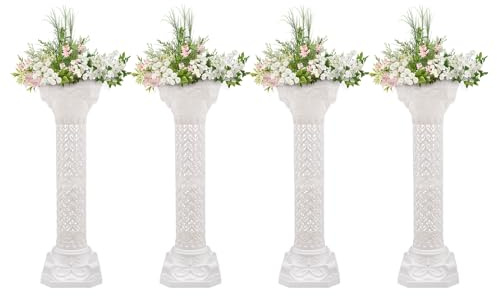 GSHIOIO 4Pcs Wedding Roman Column with Bases, Plastic Wedding Column Stand Roman Columns Greek Columnss Wedding Centerpiece Stand Art Deco for Event Party Decor 34.65” Height