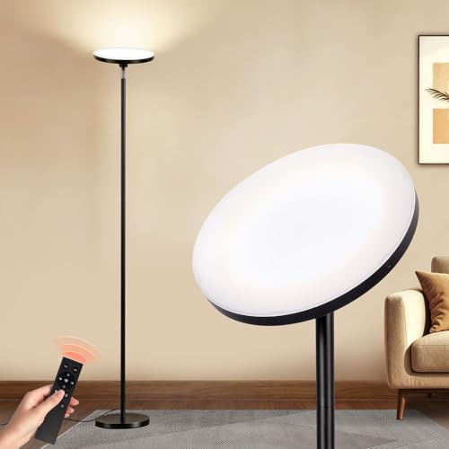 pekipe Floor Lamps for Living Room Bedroom,Uplighter Floor Lamp,Dimmable and Adjustable Color Temperature with Remote,Dimmable Standing Lamp,Tall lamp with Foot Switch(Black)