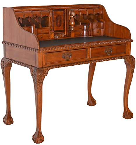 PALAZZO INT Kolonial Sekretär „Villa Hemingway“ – Mahagoni Massivholz Rollsekretär Kolonialstil – Schreibmöbel mit Geheimfächern & Schubladen – Nostalgischer Schreibtisch Handarbeit – 107×106×60 cm