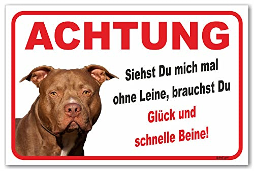 AdriLeo Schild - Vorsicht American Staffordshire Terrier - Ohne Leine - (20x30cm) / Achtung Hund Wachhund Kampfhund robust langlebig UV-beständig wetterfestes Warnschild