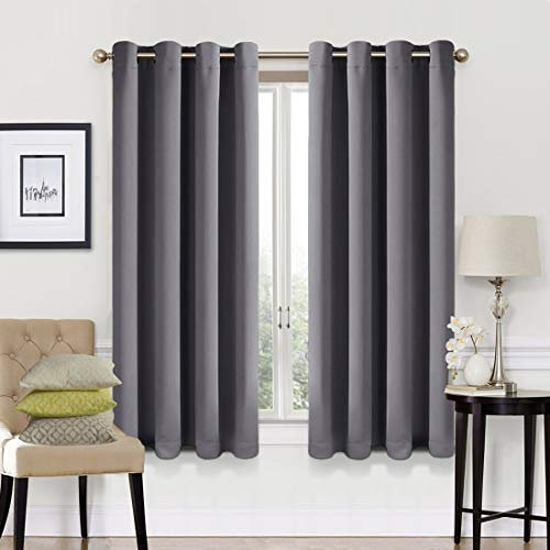 EASELAND Dark Grey Blackout Curtains 46x54 Inch, Thermal Insulated Room Darkening Eyelet Blackout Curtains for Bedroom Living Room Kitchen Nursery, 2 Panels