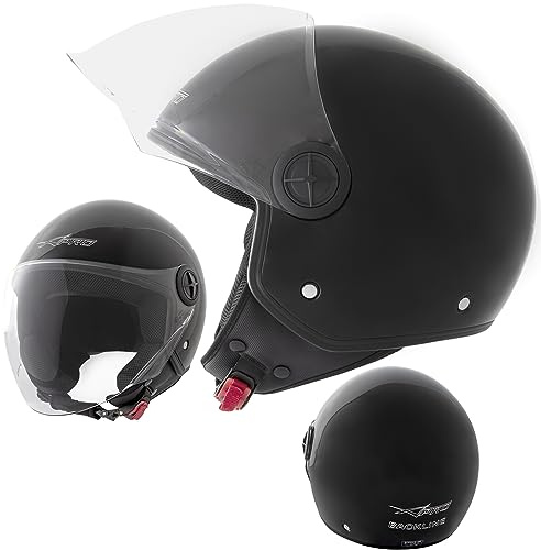 Casque Jet Moto Scooter Quad avec Visiere ECE 22 A-Pro Noir Poli S
