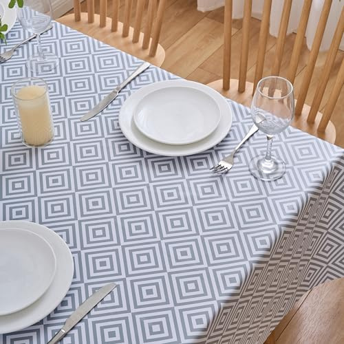 Dehaus® Geo Diamond Wipe Clean PVC Table Cloth - Grey, 200 × 140 cm | Oilcloth Tablecloth, Waterproof, Indoor & Outdoor, Wipeable, Garden Table Cover, Table Protector, Plastic Vinyl, Rectangle