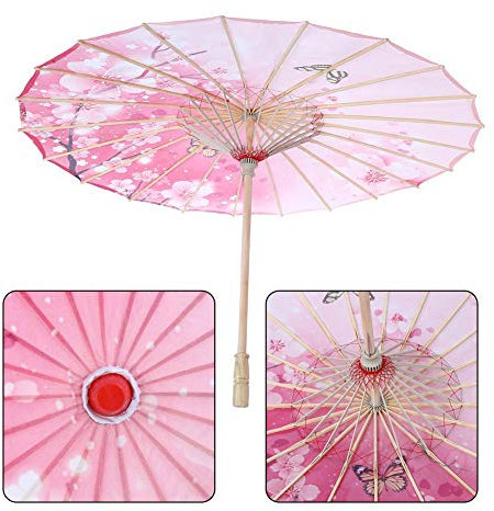 Traditional Chinese Parasol Made of Hard-wearing Cloth, Umbrella Diameter 82cm, Wooden Handle 55cm, Wonderful Costume Dance Photography Art Supplies Party(Pink)
