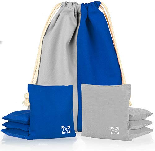 Play Platoon Professionelle Cornhole Bags – Set mit 8 zweiseitigen Sitzsäcken für Pro Corn Hole Game – 4 blau und 4 grau