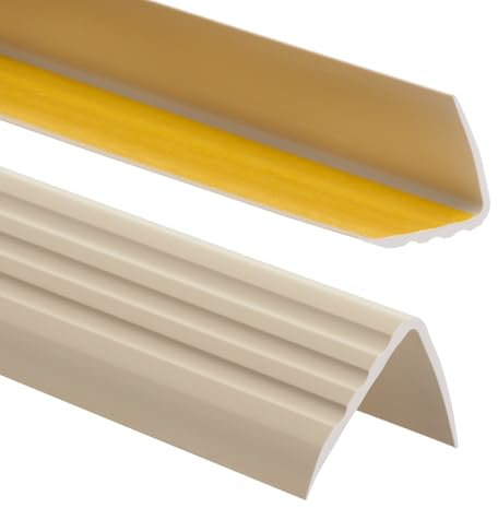 ProfiPVC Perfil de PVC autoadhesivo de borde para escaleras 50mm x 40mm en Forma de L, Tiras antideslizantes para peldaños, Esquina para cantos - Cantonera Protector, 90cm, Beige
